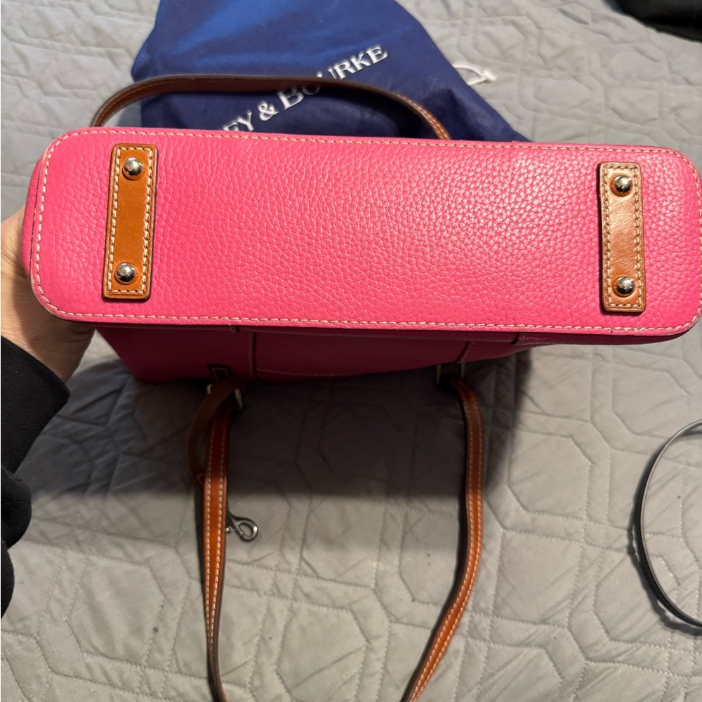 Dooney & Bourke Hot Pink Pebble Leather Tote with Brown Trim - Picture 3 of 3